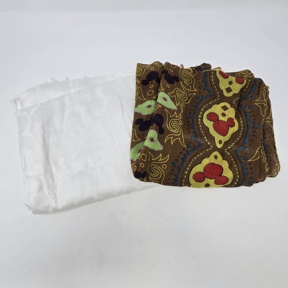 DISNEY PARKS EXCLUSIVE SCARF LOT SET OF 2 BROWN & WHITE MICKEY MOUSE WOMEN OS - Picture 1 of 13